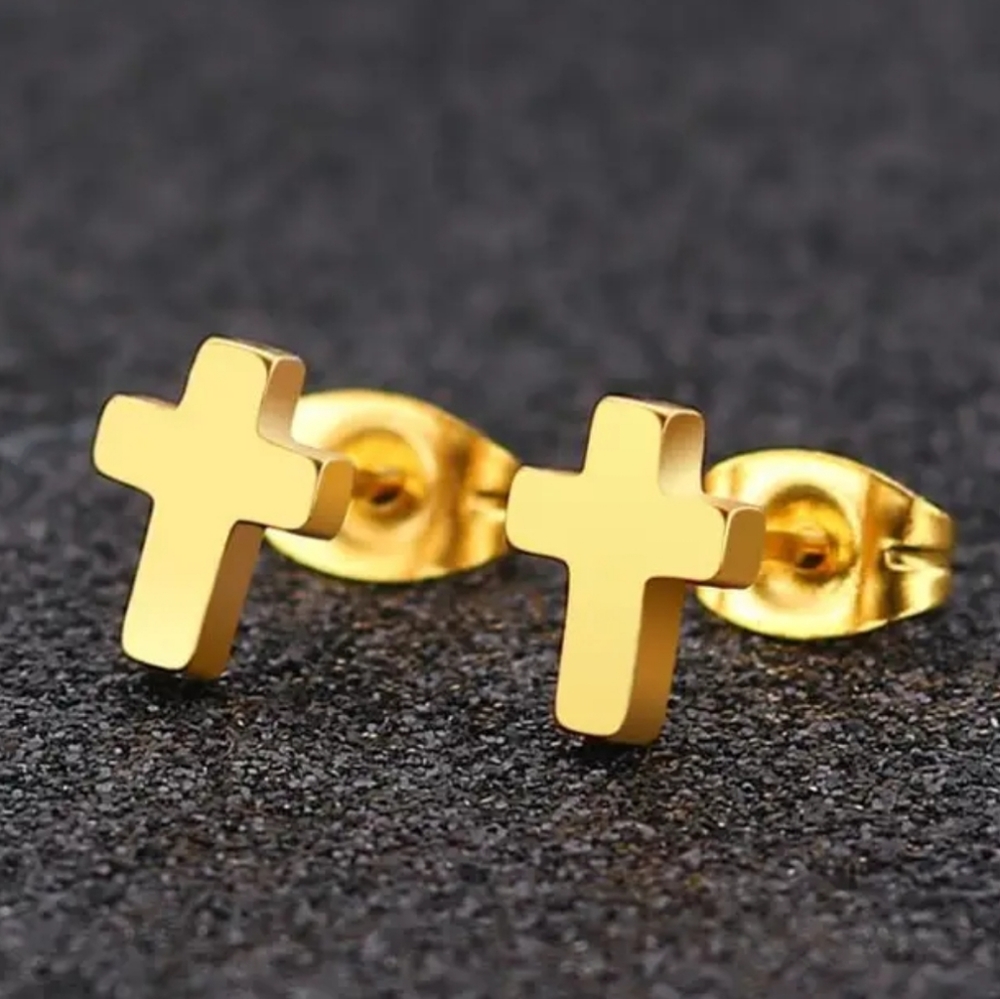 Hot selling simple classic stainless steel cross stud earrings